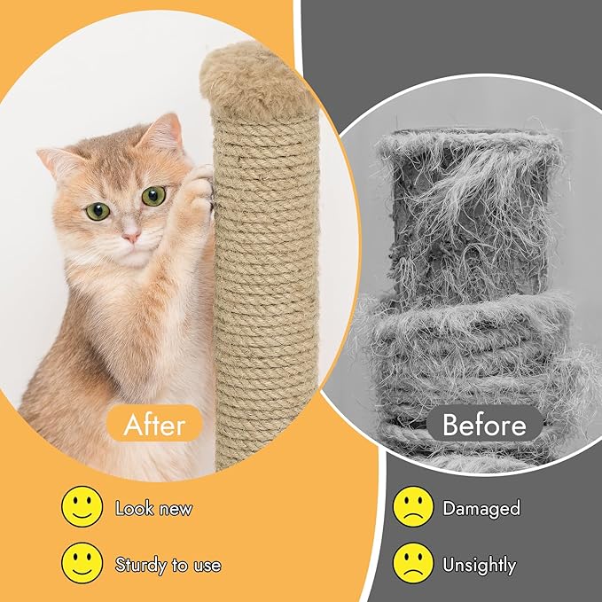 50 Feet Sisal Rope for Cat Scratching Post, 1/4 Inch Natural Cat Tree Rope, DIY Hemp Twine Rope for Repairing, Recovering Scratch Post Cats Tree Tower Replacement (Natural)