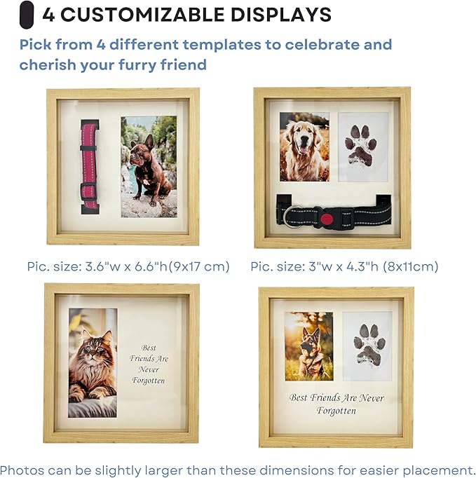 Dog Paw Print Kit for Dogs, Dog Picture Frame with Shatterproof Plexiglass, 4 Customizable Displays, 9”x9”, Pet Memorial Gift for Dogs, Loss of Pet Sympathy Gift, Pet Paw Print Impression Kit (Natural)