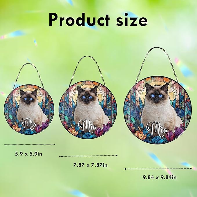 Custom Cat Dog Portrait Art Suncatcher Stained Glass Window Hanging Remembrance Gift Indoor Decor Dog Bereavement Keepsake Loss of Pet Sympathy with Name Date Portrait