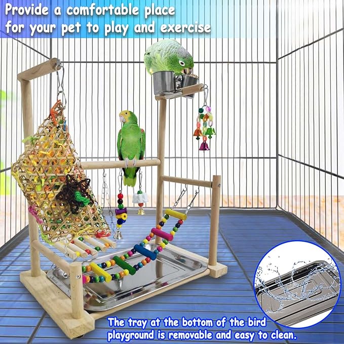 kathson Bird Playground,Parakeet Play Stand,Parrots Play Gym with Food Bowls,Cockatiel Playstand with Chewing&Exercise Toys,Birds Perch Stand for Budgie Conures Lovebirds