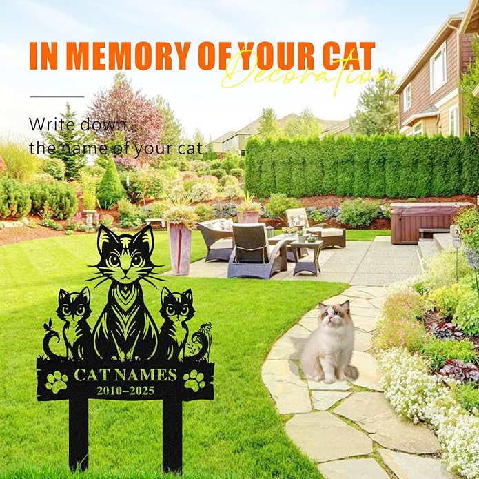 Personalized Memorial Marker for Departed Feline Friends, Handcrafted Cat Grave Stone