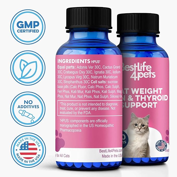 Cat Hyperthyroid & Gentle Weight Gain Support for Cats and Kittens - Natural Feline Thyroid Balance for All Ages in Odorless Easy to Use Tiny Pills That Improve Appetite, Coat & Energy (400 Pills)