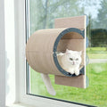 Cat Window Perch with Scratching Bed,Versatile Climbing Shelves Mounted by Strong Suction Cups, Solid Metal Frame and Anti-Slip Felt for Hide,Nap and Sunbath, Glass Protection Design(Oatmeal)