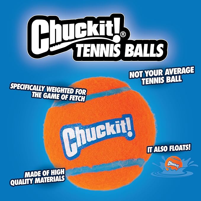 Chuckit! Dog Tennis Ball Dog Toy, Medium (2.5 Inch Diameter) for dogs 20-60 lbs, Pack of 4