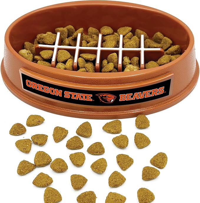 NCAA Super-Bowl - Oregon State Beavers Slow Feeder Dog Bowl. Football Design Slow Feeding Cat Bowl for Healthy Digestion. Non-Slip Pet Bowl for Large & Small Dogs & Cats