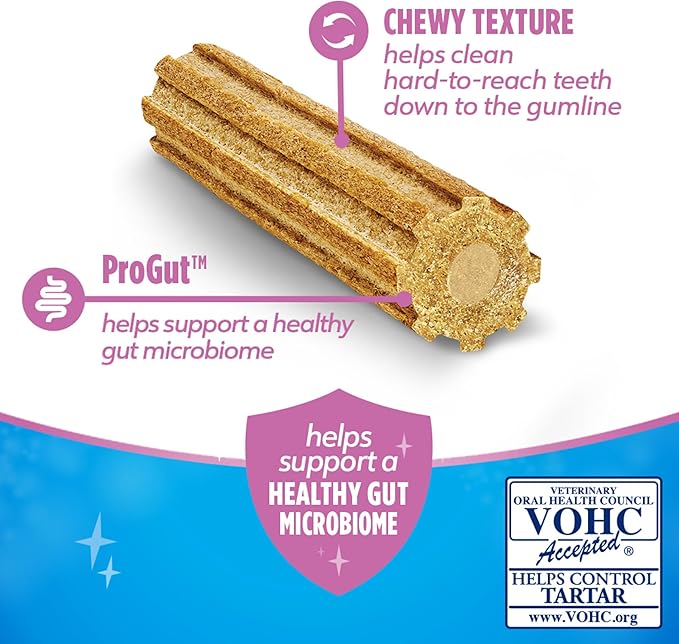 Dentalife Plus Digestive Support Dog Treats for Small and Medium Dogs, Cleans Teeth, Freshens Breath, & Supports Healthy Gut, Chicken & Pumpkin Flavor, 14.4 oz., 19 Chews - 19 ct. Pouch, (Pack of 2)