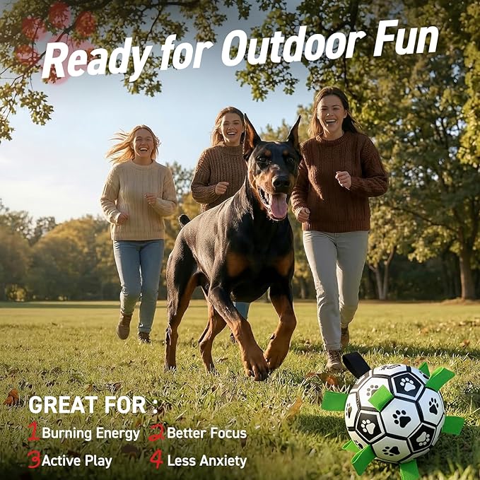 QDAN 10 Inch Gaint Dog Soccer Ball with Straps, Durable Big Dogs Balls, Outdoor Large Dog Toys, Herding Balls for Dogs, FloatingToy, Birthday Gifts (10 Inch)