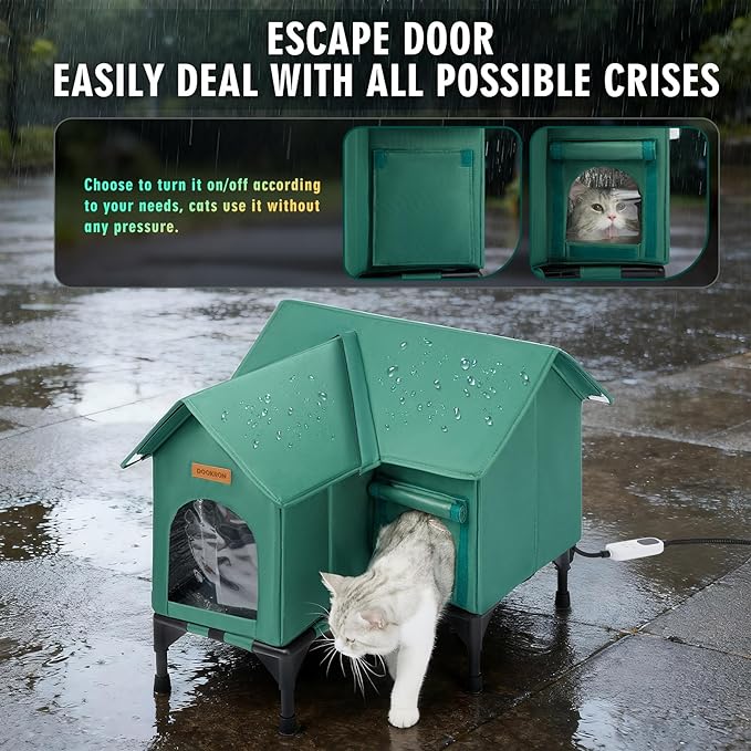 Outdoor Cat House Weatherproof, Heated Cat House for Outside, Insulated Outdoor Cat Shelter with Thickened Model (Green, L)