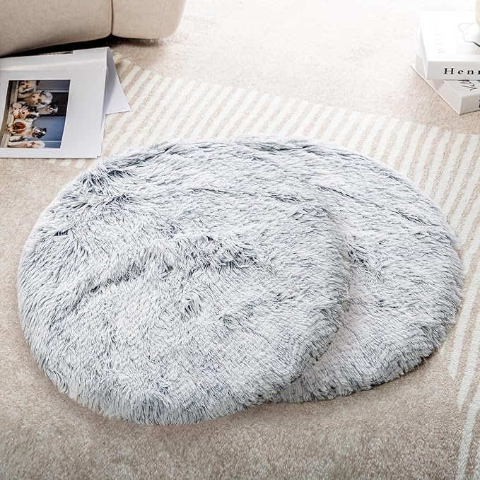 2PCS Round Plush Pet Mat Thin Style Pad Mat for Cats, Small Dogs, Rabbits, Guinea Pigs, Washable Soft Sofa mat, for Crate Cat Tree Tower Window Perch (Slate Grey, Small (15.8inch) - 2pcs)