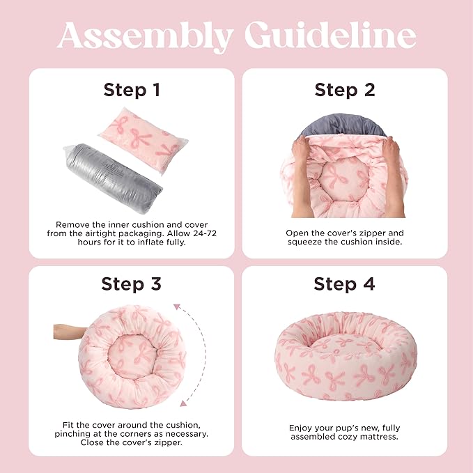 LE SURE Shown on TV Donut Medium Dog Bed - Round Cat Beds for Indoor Calming Bed Gift for Pets, Home Decor Cute Modern Beds with Jacquard Shaggy Plush & Anti Slip Bottom, 30 Inch, Pink Taffy