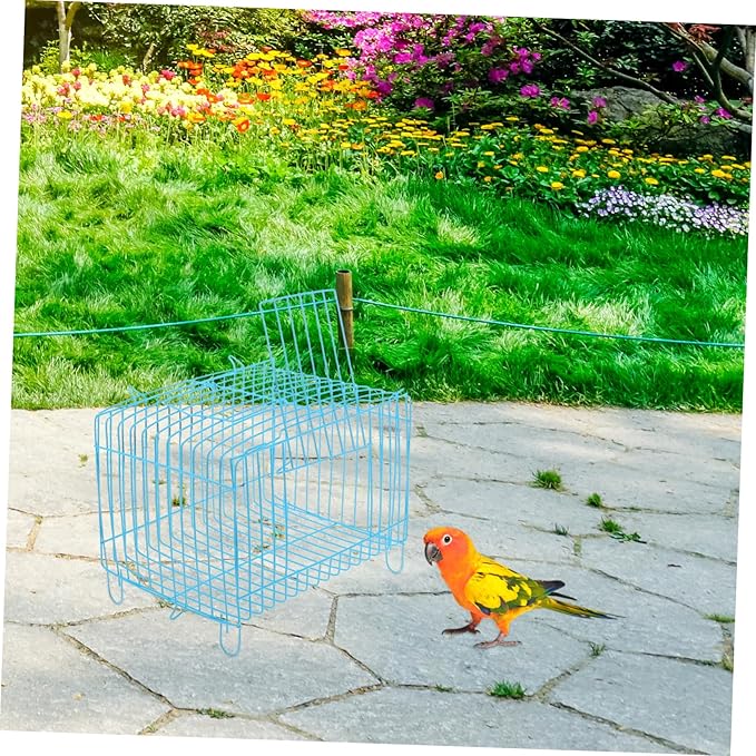 ORFOFE Portable Metal Bird Carrier Cage for Parakeets and Small Parrots Spacious Travel Crate with Lightweight Design Breathable and Stylish Blue Handheld Cage for Outdoor Use