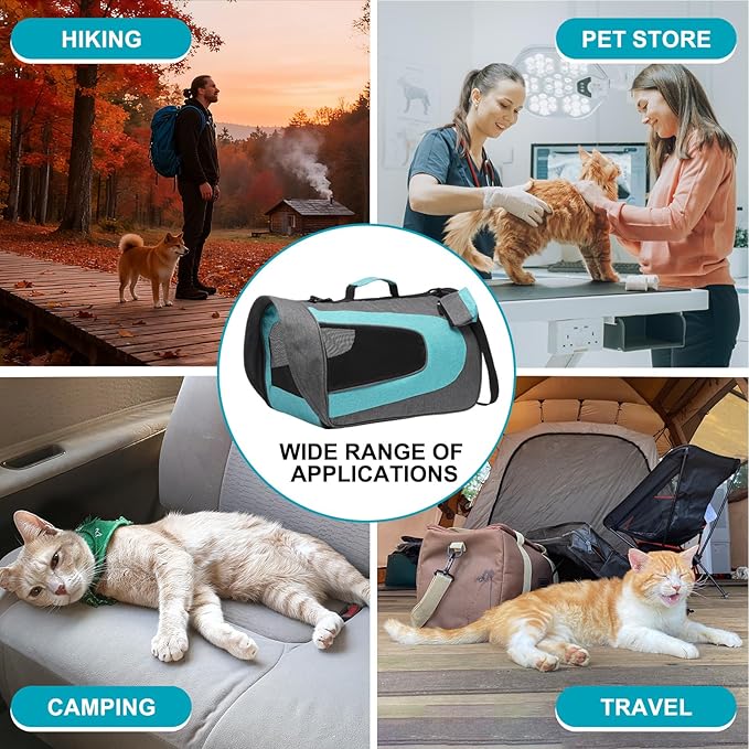 Cat Carrier, Ventilation Mesh, Travel Pet Carrier Breathable Small Dog Carrying Case Up to 16.5 lbs (Blue), Intended for Hiking/Camping/Traveling, 17"x10"x10"