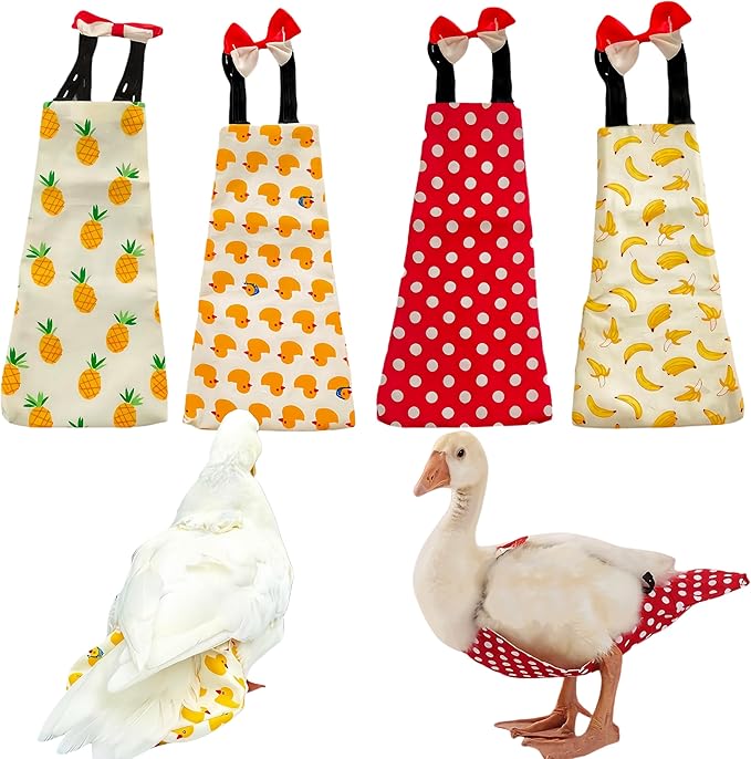 2 Pack Chicken Diapers for Hens, Roosters, Diapers for Ducks, Ducklings, Reusable Pet Diaper with Bow Ties Waterproof Poultry Nappies for Geese Pet Ducks, Red Polka Dots&Banana,S