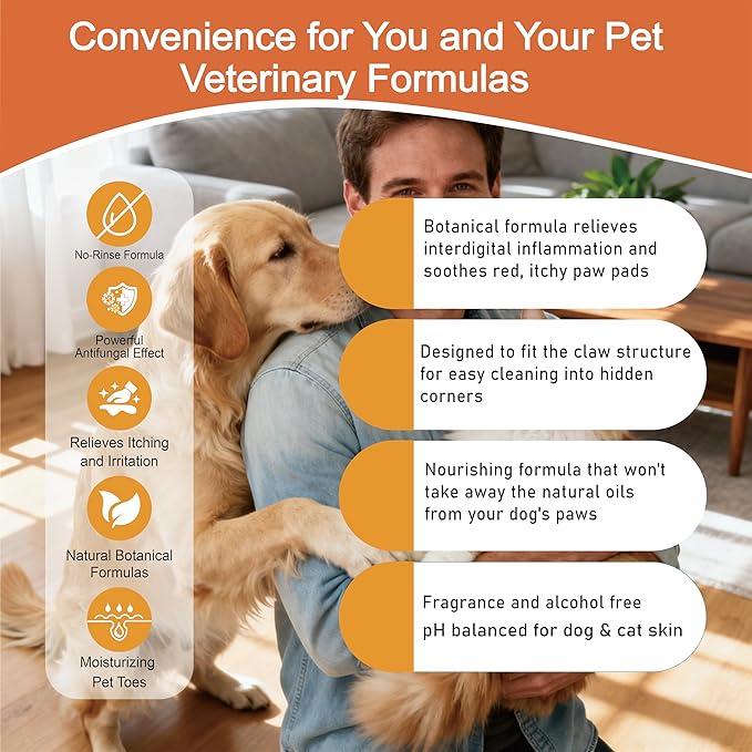 Dog Paw Cleaner- Dog Licking Paws Care | Rinse-Free Dog Toe Cleaner to Reduce Occasional Licking, Deep Clean & Moisturize | for All Dogs & Cats |3.4OZ