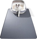Silicone Cat Litter Mat, 34x22 in Waterproof Litter Box Mat Cats Feeding Mats with Raised Edges, Quick Clean Desig (Grey)