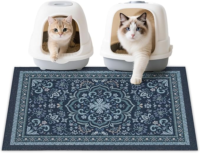 Unicorn Catcher Cat Litter Mat 33" x 22" Non-Slip Litter Box Mat Washable Litter Catcher Mat for Litter Box Indoor Food Mat Supplies Essentials,Navy Blue