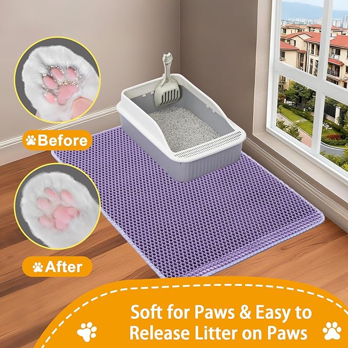 Cat Litter Box Mat-Super Large 47''x36'' Litter Trapping Mat for Cat-XXL Litterbox Matt for Floor-2 Layer Catcher Rug for Pet kitty Litterbox-Waterproof Urine Proof,Non-Slip,Purple