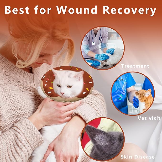 Seyezo Cat Cone Collar Soft, Adjustable Cat Recovery Collar Kitten Cones to Stop Licking, Cute Donut E Collar After Surgery, Cats Neck Pillow ConeElizabethan Cones of Shame (Waterproof Brown, Large)
