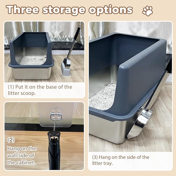 Cat Litter Scoop Deep Shovel, Detachable Long Handle Litter Scooper, Metal Cat Litter Scoop, Stainless Steel Cat Litter Scoop, Kitten Pooper Lifter, Kitty Metal Scooper with Holder Strip Hole