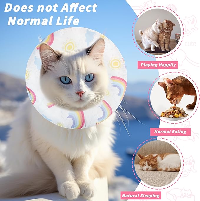 Soft Cat Cone Collar, Cute Cats Recovery Collar Suitable for Small, Medium, Large cat,Elizabethan Neck Collar for Cats After Surgery (Rainbow, Small)