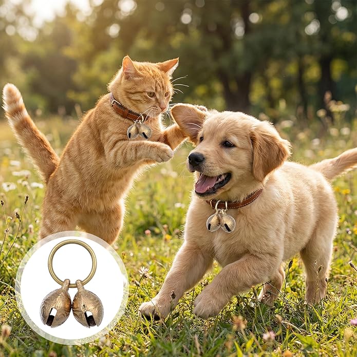 Jeffdad 2Pcs Copper Bell for Dog Collar, Brass Dog Bells Extra Loud Collar Bell for Pet Tracking Anti Lost Training Pets Pendant Accessories for Little Dogs & Cats