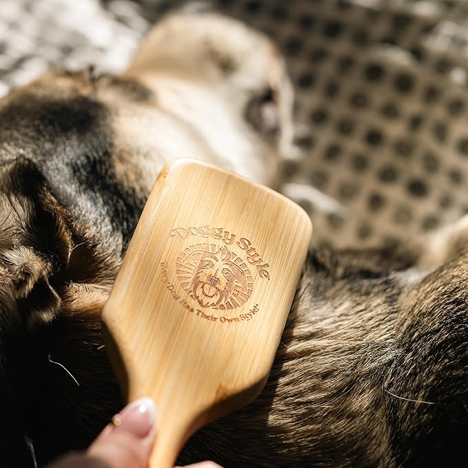 Large Bamboo Dog Grooming Brush for Medium & Large Dogs, Ergonomic Handle, Wooden Pin Bristles, Flexible Rubber Cushion, Sustainable Deshedding & Detangling