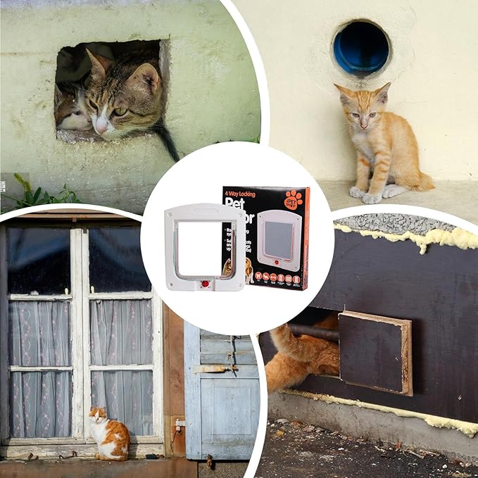 Cat Door | 4-Way Locking Puppy Flap for Exterior Door | Weatherproof Puppy Flaps for Bedroom Basement Garage Pet Parents Homeowners Apartment Animal Lovers Property Managers