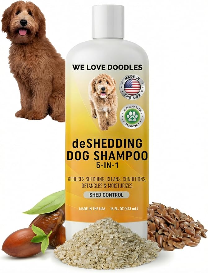 Dog Deshedding Shampoo | Made in USA | Eco-Friendly Ingredients | Shampoo for Shedding & Long Haired Dogs, Safe for Sensitive Skin & Allergies | 16 OZ [We Love Doodles]