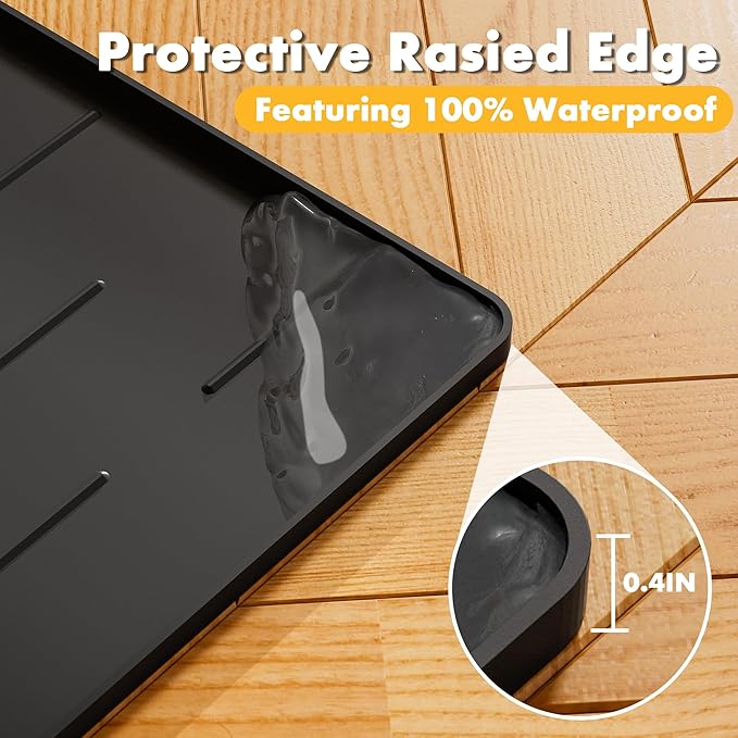 Pieviev Silicone Cat Litter Trapping Mat, 34''x22'' Large Cat Litter Mat, Easy to Clean & Soft on Kitty Paws, Waterproof Kitty Litter Pads for Indoor Cats, Black