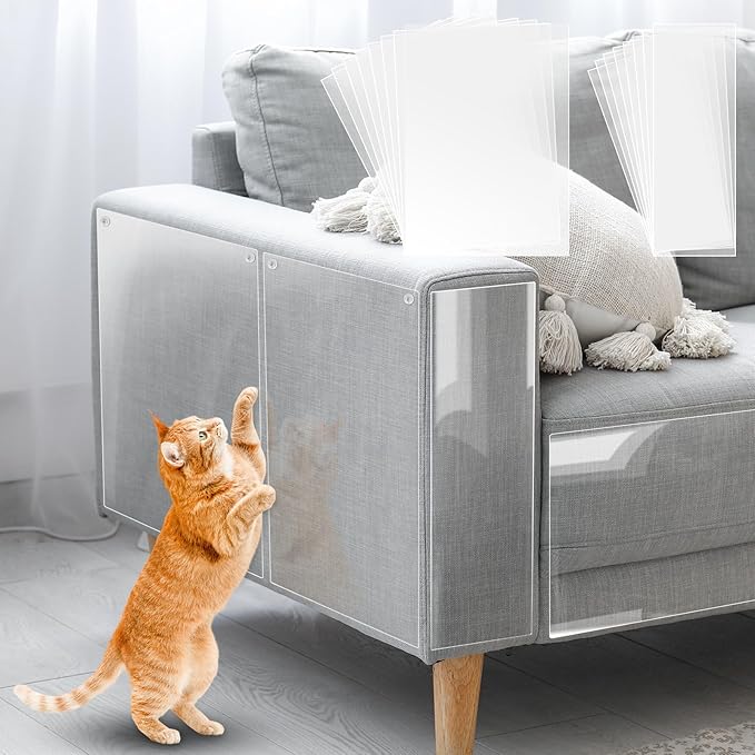 Anti Cat Scratch Furniture Protector - Thickened Vinyl Single-Sided Sticky Couch Protector for Cats Dogs, Flexible Couch Corner Guard Under Cats Claw, Cat Scratch Deterrent Tape, 17"x6"+17"x12"