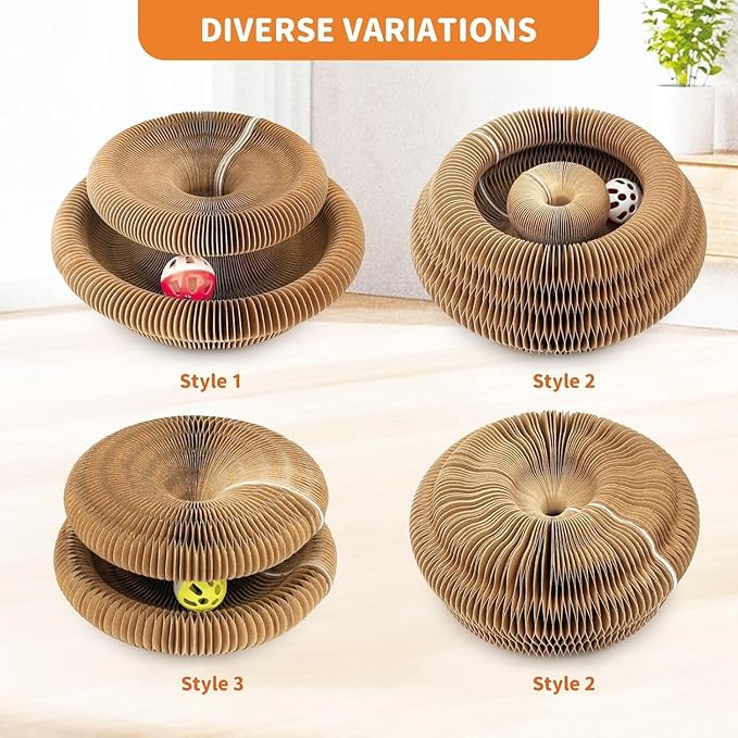 Collapsible Cats Cardboard Scratcher, Interactive Cat Toys for Indoor Cats, Scratch Pad Shape Shifting Ball Track with Bell, Magic Organ Cat Toy for Chase & Scratch Paw Toys for Kitties Paw