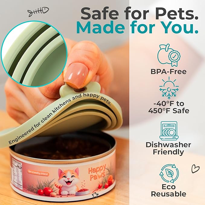 4 Pack Universal Pet Food Can Covers Lids - One fit 3 Standard Size Cans for Cats and Dogs Food Cans - Easy to Clean - Safe Silicone - Ocean Mist