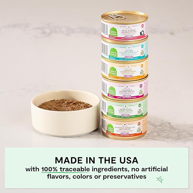 Open Farm Canned Cat Food, Pate for Complete & Balanced Nutrition, Grain Free and Legume-Free Wet Cat Food, Chicken & Salmon Recipe, 2.8oz Cans (Case of 18)