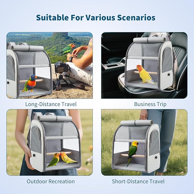 PETCUTE Bird Carrier Backpack,Breathable & Portable,Pet Travel Cage with Upgraded Tray and Standing Perches,Lightweight Foldable Birds Travel Cage for Hiking Camping,for Small Birds, Green Cheek