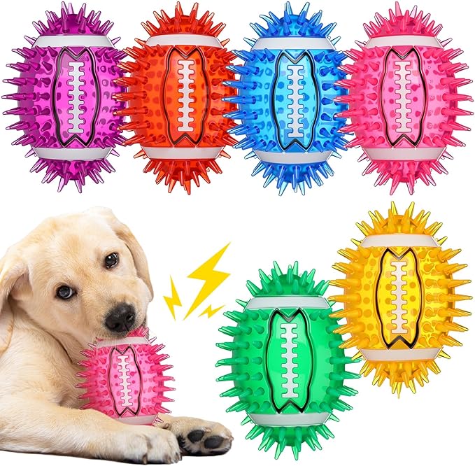 6 Pcs 4.5'' Spiky Squeaker Colorful Football Dog Toys for Medium Large Dogs Toys Heavy Duty Rubber Chew Toy for Aggressive Chewers Spiky Ball Fetch Toy for Training Clean Teeth Outdoor
