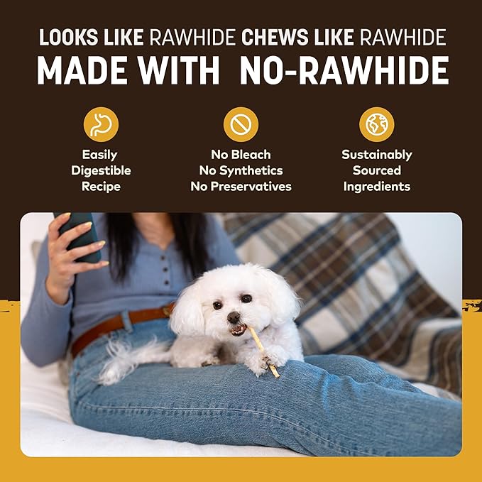Earth Animal No Hide Stix - Long Lasting Rawhide Free Small Dog Chews Sticks, Peanut Butter - 10 Count