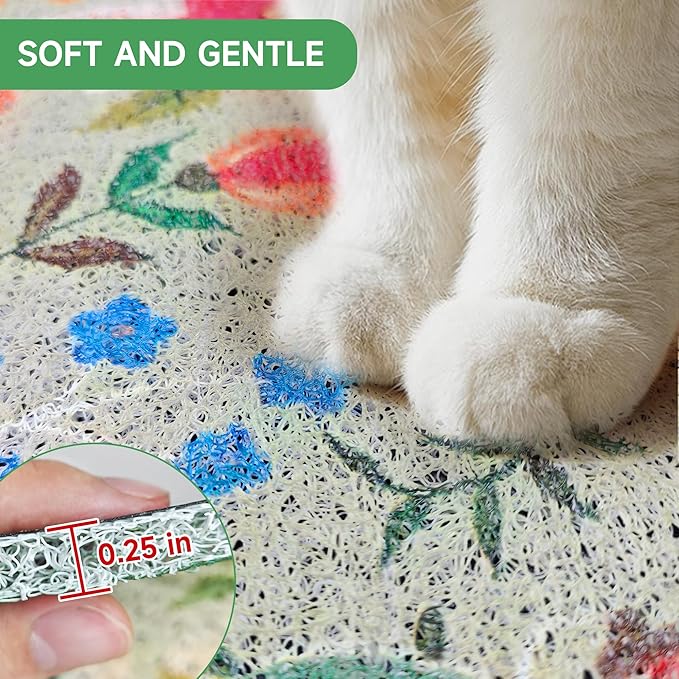 Cat Litter Mat, 24" x 16" Litter Box mat, Upgrade Non-Slip Kitty Litter mat, Traps 100% Litter, Soft on Kitty Paws, Easy Clean for Scatter Control, Bohe cat Food mat, Urine Waterproof