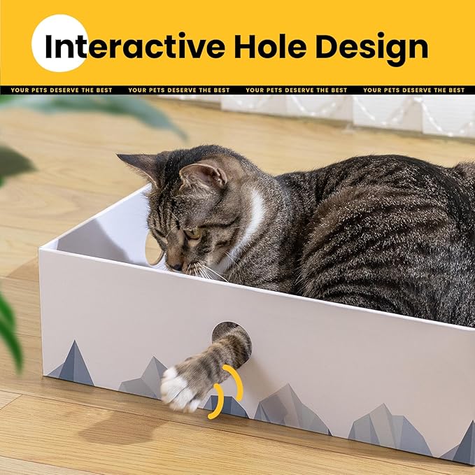 Conlun Cat Scratcher Box with 3-Layer Corrugated Pad, Heavy-Duty Double-Sided Cardboard Scratching Board & Bed, Checkered Design, for Cats, Large 2-Pack