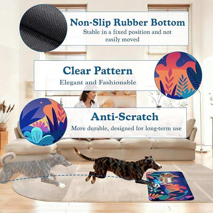 Boho Starry Forest Dog Food Mat–Christmas Stocking Absorbent Quick Dry Feeding Placemat for Food and Water Bowls, Non Slip Rubber Backing, Waterproof Pet Supplies for Mess-Free Eating 12"x20"