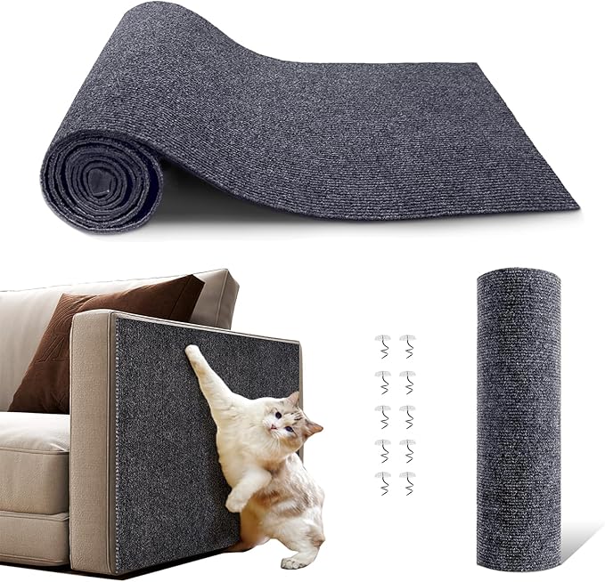NATUYA Cat Scratch Couch Furniture Protector, 78.7"x15.8" Self-Adhesive Cats Scratching Pad Deterrent, Trimmable DIY Climbing Cat Scratcher(Drak Gray)