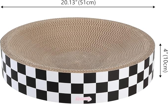 CSR1010F Nelson 20.13" Modern Cardboard Round Bowl Cat Scratcher with Catnip, Checkered