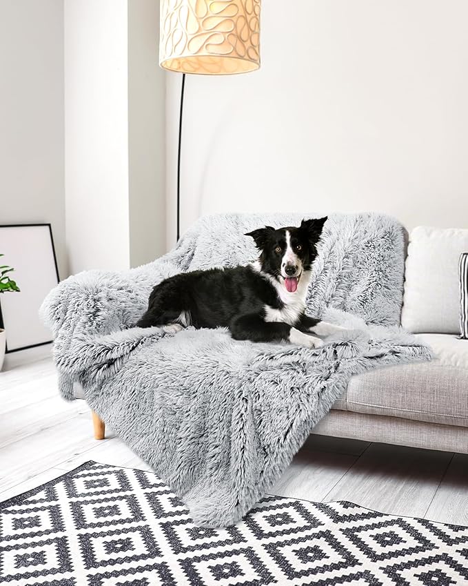 PJYuCien Dog Blanket for Medium Large Dogs, Large Pet Blankets with Reversible Fleece, 60"x50" Washable Calming Pet Throw for Couch/Bed, Grey, Indoor