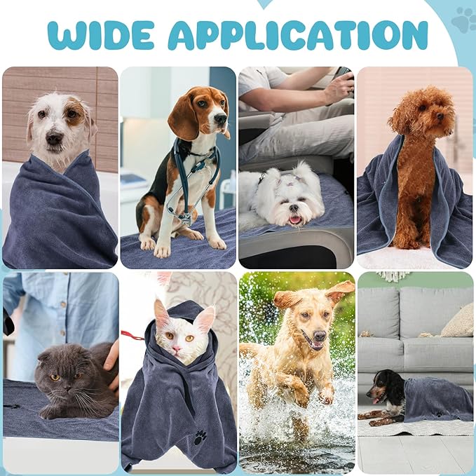 Microfiber Dog Towels for Drying Dogs,40'' X 23.6'', Super Absorbent and Soft Pet Grooming Towel, Perfect Shower & Bath Supplies for Dogs(6-Pack Grey)