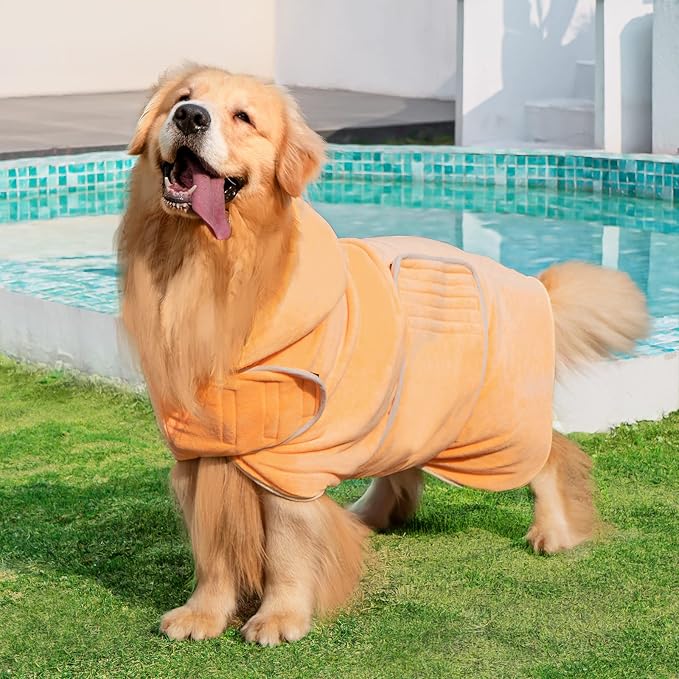 Avont Dog Bathrobe - Super Absorbent Pet Drying Towel Bath Robes After Bath Shower Swim Wet Walk for Puppies -Yellow(XXL)