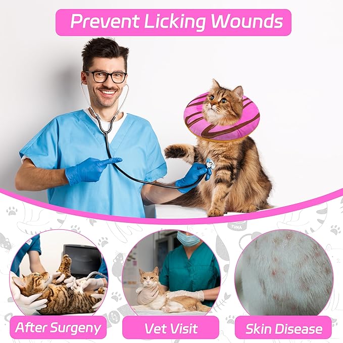 Seyezo Cat Cone Collar Soft, Adjustable Cat Recovery Collars Kitten Cones to Stop Licking, Cute Donut E Collar After Surgery, Anti-Lick Wound Healing Elizabethan Collar for Kittens (Pink, Medium)