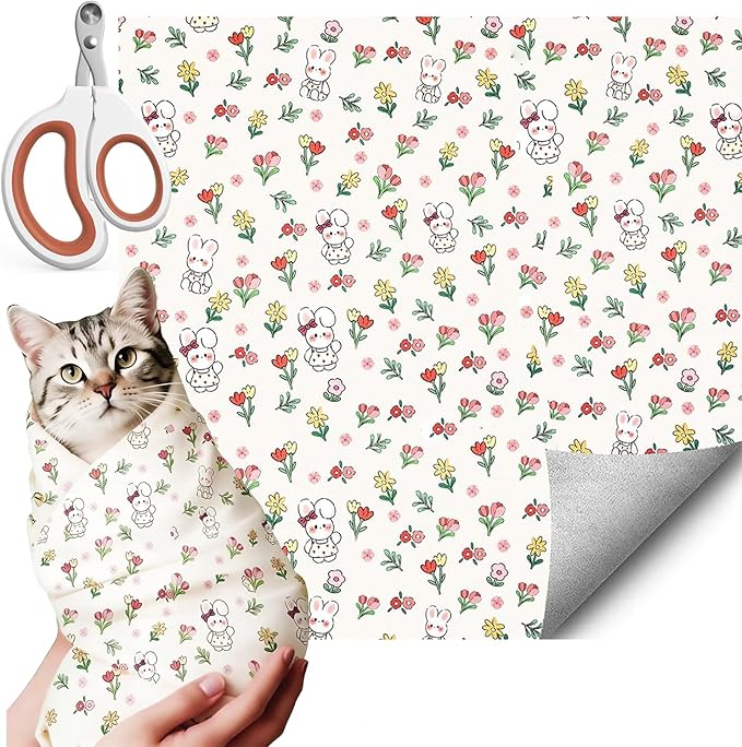 Cat Wrap for Cutting Nails, Self-Adhesive Cat Grooming Wrap Anti-Escape Anti-Scratch Calming Cat Swaddle Wrap for Nail Clipping, Medicine, Ear Cleaning, Multifuctional Pet Tool for Cat-Owner, Vet