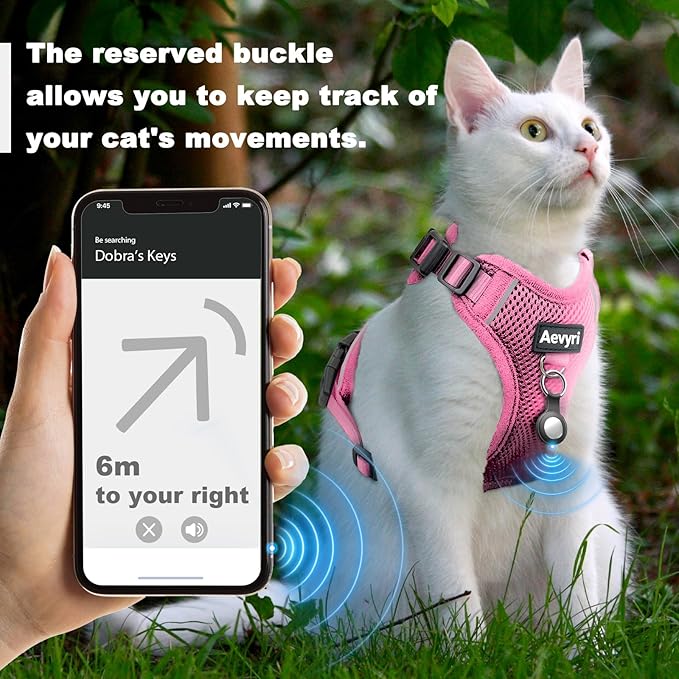 Cat Harness and Leash for Walking, The Upgrade Can be Adjusted in Four Directions and Breathable Cat Harness for Anti Escape that can be Fitted and Positioned, Reflective Strips Harness, Pink, XS
