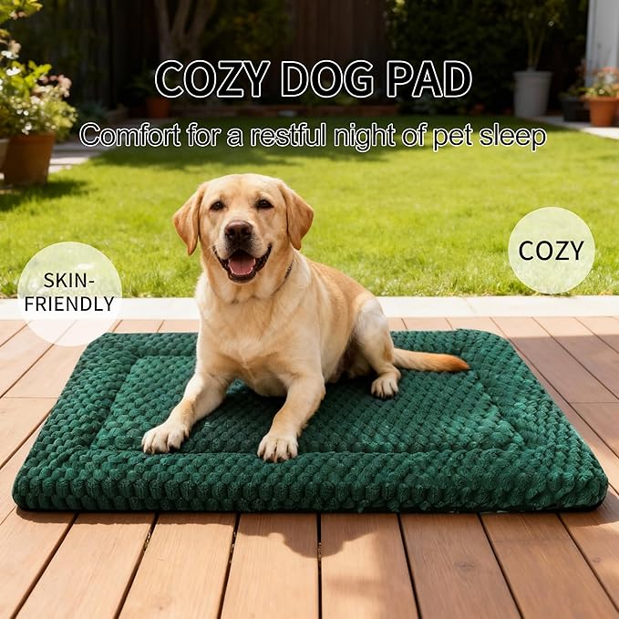 Dog Bed Mat - Dog Crate Pad - Reversible Mat for Pet Comfort - Soft Bed Crate Pads for All Seasons - Durable, Machine Washable Mat for Crates, Travel, and Home (Dark Green, 35" L*23" W*1.5" Th)