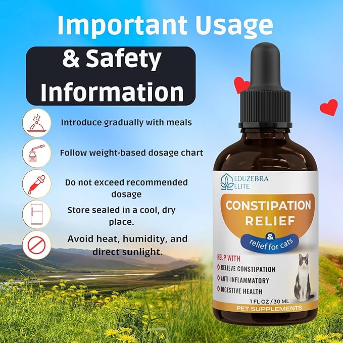 EDUZEBRA Cat Constipation Relief, Constipation Relief for Cat, Cat Laxative Constipation Relief, Cat Stool Softener, Cat Laxative, Promotes Digestive Health.