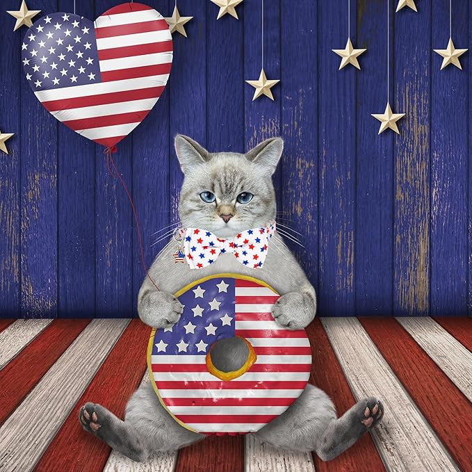 JarThenaAMCS 3Pcs Patriotic Cat Collar American Flag Star Collar with Breakaway Bell Bow Red White Blue 4th of July Adjustable Kitten Collars for 250th Anniversary Independence Day Supplies